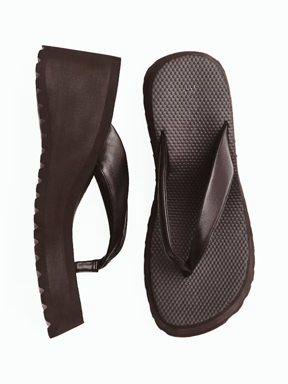NWOT - H&M Wedge-Heeled Flip-Flops - Dark Brown